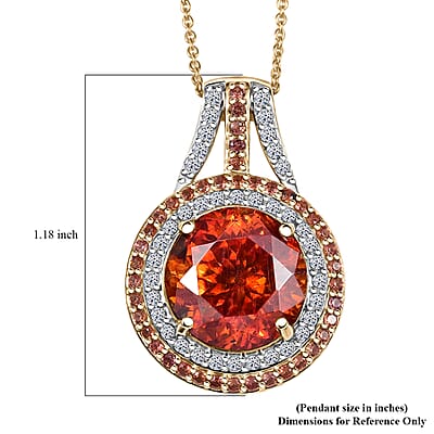Premium Picos Altos Sphalerite, AAA Padparadscha Sapphire, Luxuriant Lab Grown Diamond 13.10 ctw Inferno Royale Pendant Necklace 20 Inches in 10K Yellow Gold 5.80 Grams