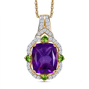 D'Joy Zambian Amethyst and Multi Gemstone 6.00 ctw Art Deco Pendant Necklace in 18K Vermeil Yellow Gold Over Sterling Silver 20 Inches