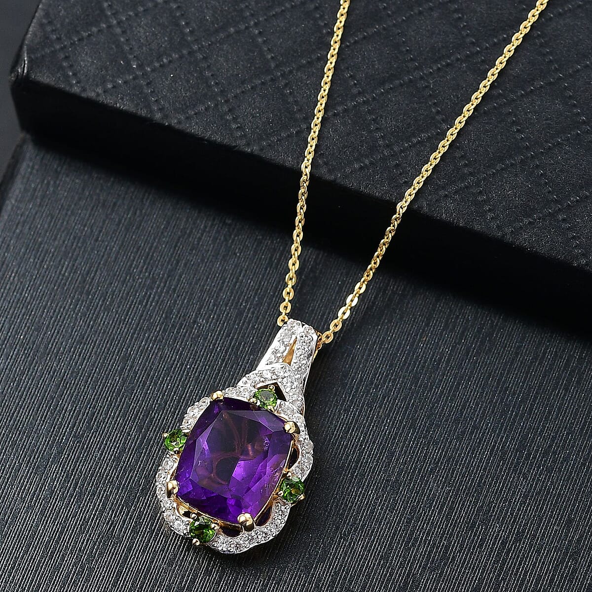 D'Joy Zambian Amethyst and Multi Gemstone 6.00 ctw Art Deco Pendant Necklace in 18K Vermeil Yellow Gold Over Sterling Silver 20 Inches image number 1
