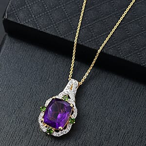D'Joy Zambian Amethyst and Multi Gemstone 6.00 ctw Art Deco Pendant Necklace in 18K Vermeil Yellow Gold Over Sterling Silver 20 Inches