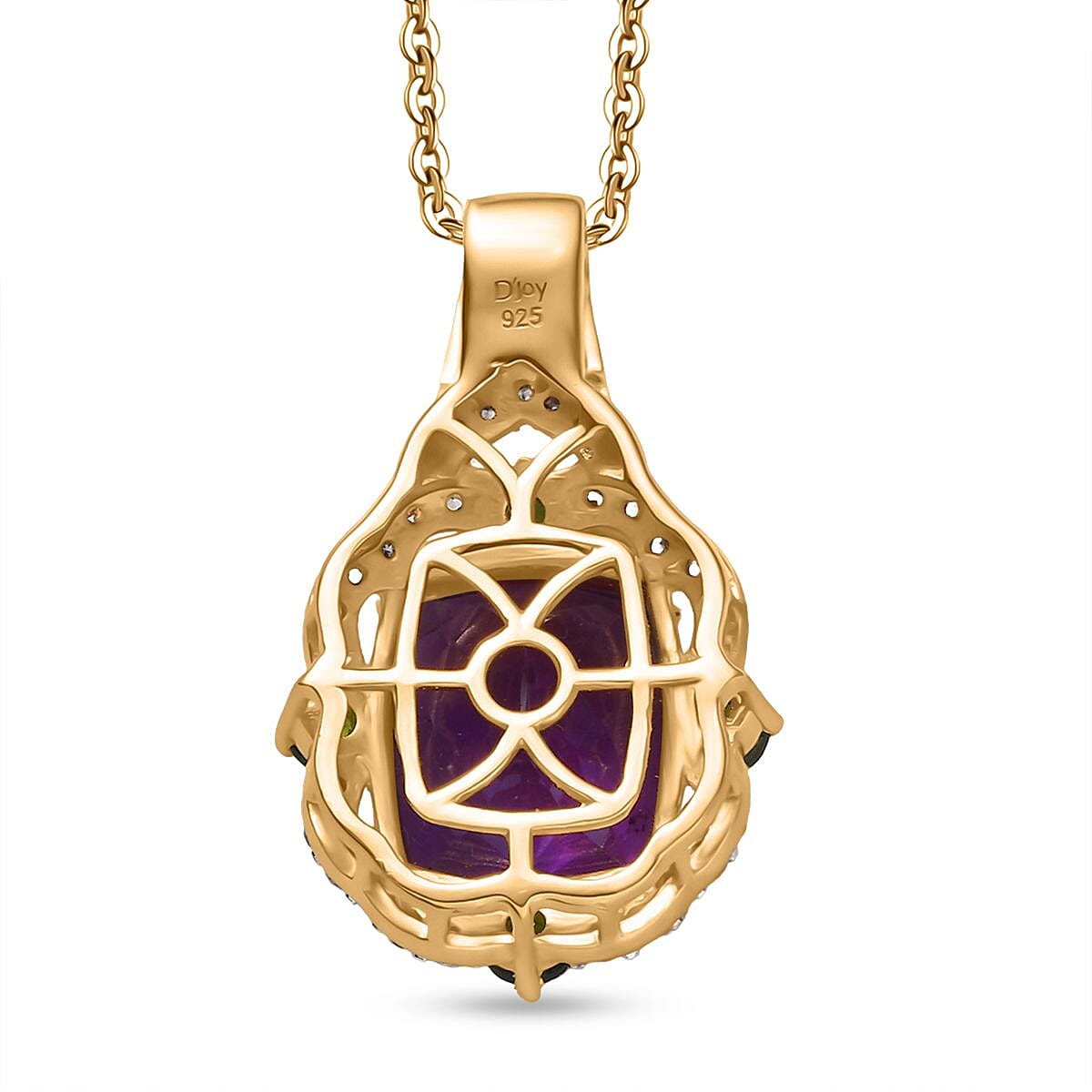 D'Joy Zambian Amethyst and Multi Gemstone 6.00 ctw Art Deco Pendant Necklace in 18K Vermeil Yellow Gold Over Sterling Silver 20 Inches image number 4