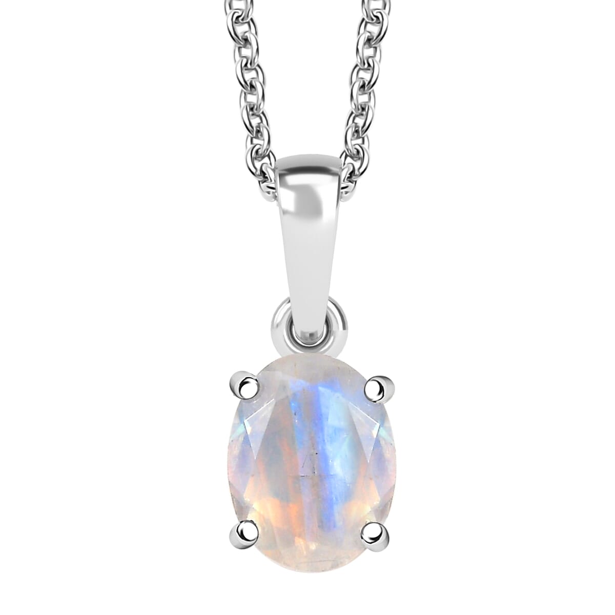 D'Joy 3 Piece Set - Moon Glow Moonstone 3.30 ctw Lunar Radiance Earrings, Ring (Size 5) and Pendant in Rhodium Over Sterling Silver with Stainless Steel Necklace 20 Inches image number 7