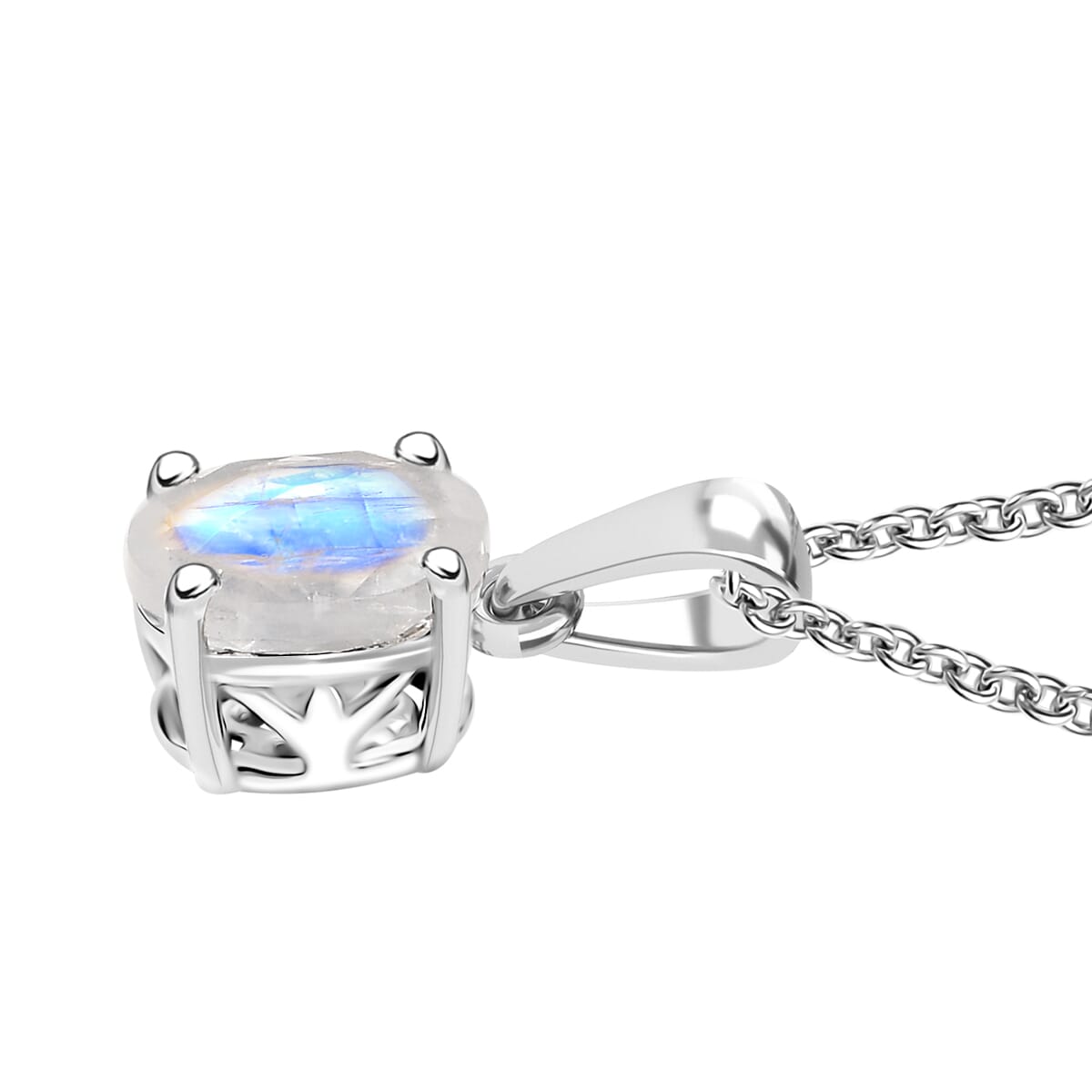 D'Joy 3 Piece Set - Moon Glow Moonstone 3.30 ctw Lunar Radiance Earrings, Ring (Size 5) and Pendant in Rhodium Over Sterling Silver with Stainless Steel Necklace 20 Inches image number 8