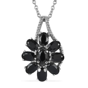 Thai Black Spinel 4.90 ctw Pendant Necklace in Stainless Steel 20 Inches