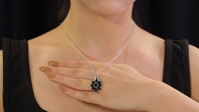 Thai Black Spinel Pendant Necklace (20 Inches) in Stainless Steel 4.90 ctw