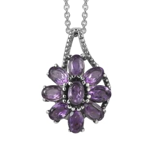 African Amethyst 3.90 ctw Pendant Necklace in Stainless Steel 20 Inches