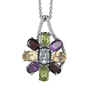 Brazilian Citrine and Multi Gemstone 4.30 ctw Pendant without Chain Necklace Stainless Steel 20 Inches
