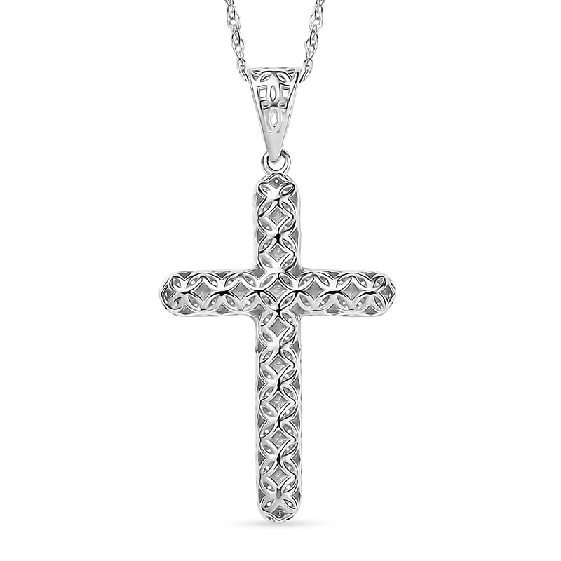 Mirage Collection Cross Pendant Necklace in 10K White Gold 1.4 Grams 20 Inches