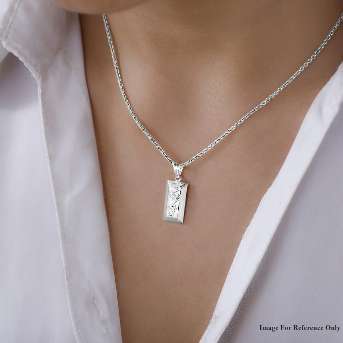 Dragon Bar Pendant Necklace in 10K White Gold 1.80 Grams 20 Inches image number 1