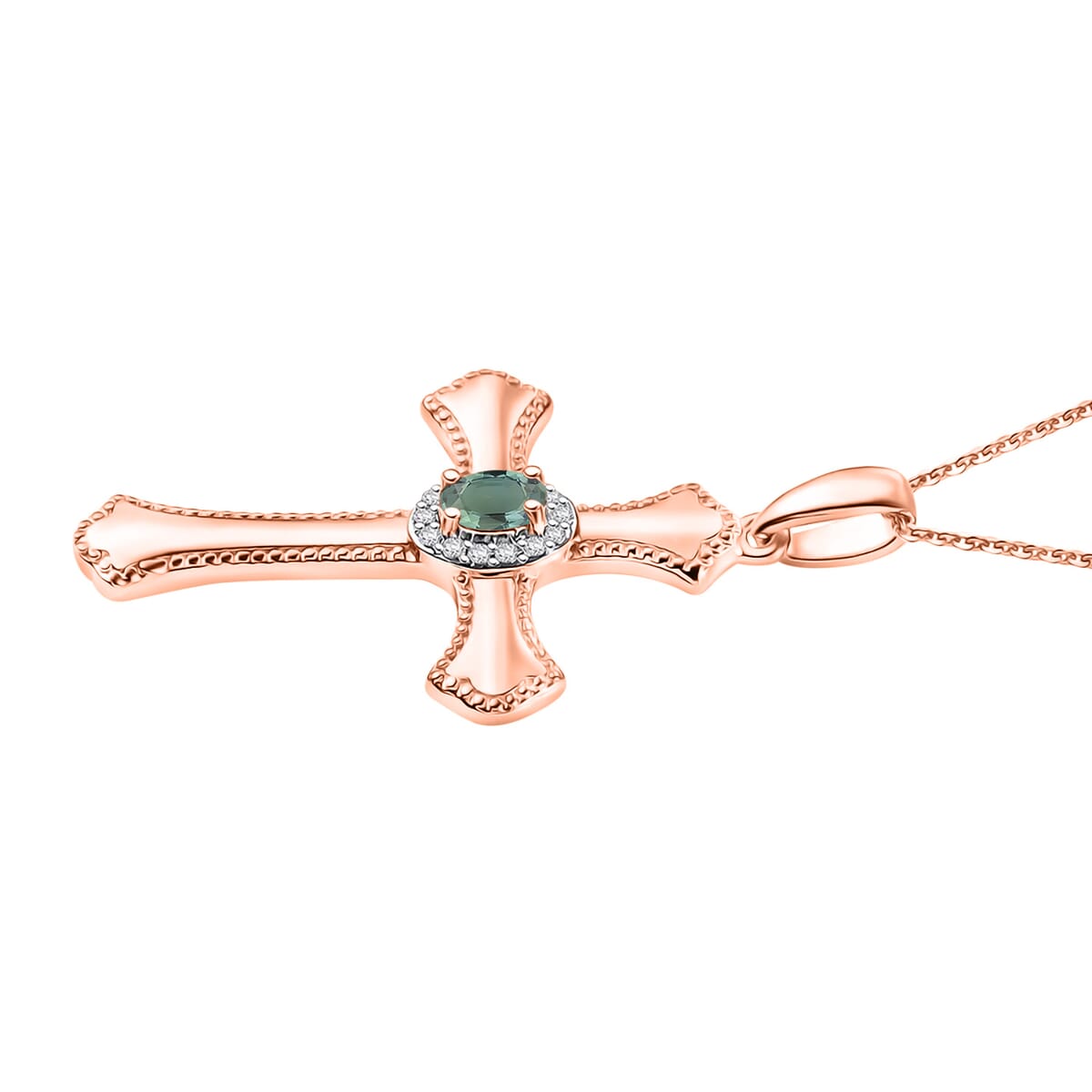 Narsipatnam Alexandrite Cross Pendant Necklace in 18K Vermeil Rose Gold Over Sterling Silver 20 Inches 0.46 ctw image number 2