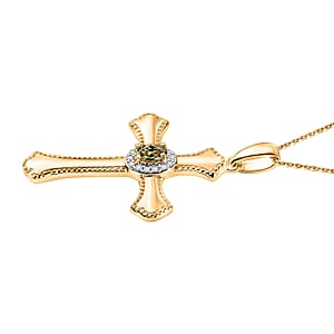 AAA Turkizite and White Zircon 0.46 ctw Cross Pendant Necklace in 18K Vermeil Yellow Gold Over Sterling Silver 20 Inches