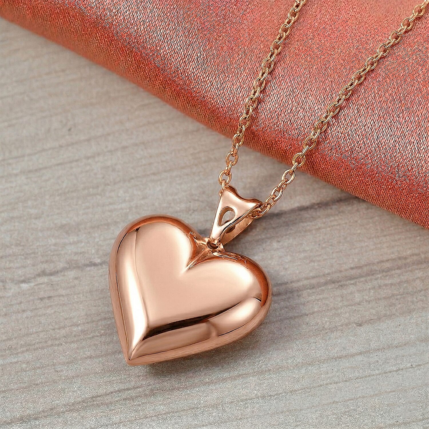 Heart Pendant Necklace in 18K Vermeil Rose Gold Over Sterling Silver 20 Inches 1.8 Grams