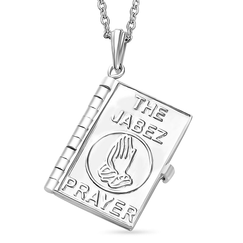 D'Joy Prayer Pendant Necklace in Rhodium Over Sterling Silver 20 Inches 5.8 Grams