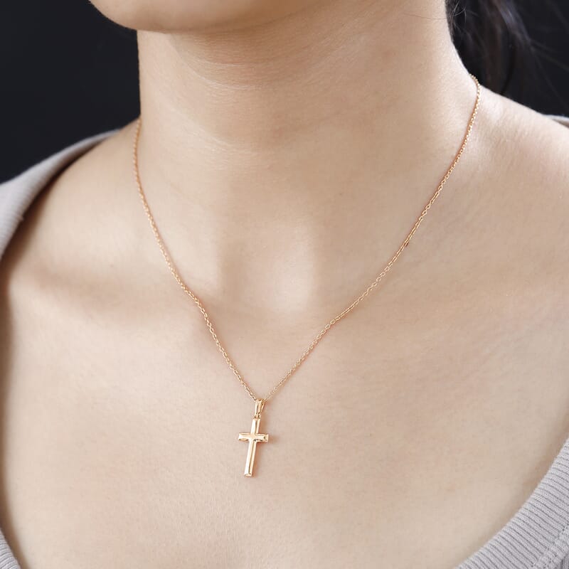 D'Joy Cross Pendant Necklace in 18K Rose Gold 2.5 Grams 20 Inches