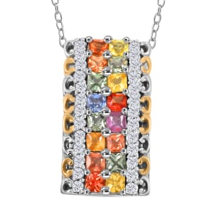 Premium Multi Sapphire and White Zircon 2.00 ctw Color Crest Pendant Necklace in Vermeil YG and Rhodium Over Sterling Silver 20 Inches