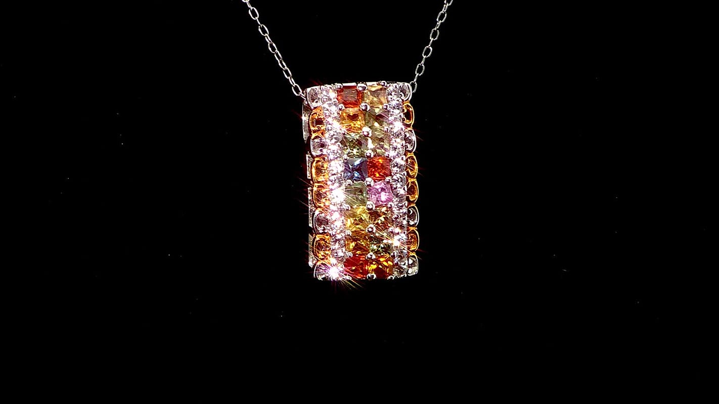 Premium Multi Sapphire and White Zircon 2.00 ctw Color Crest Pendant Necklace in Vermeil YG and Rhodium Over Sterling Silver 20 Inches