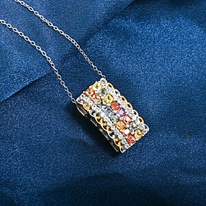 Premium Multi Sapphire and White Zircon 2.00 ctw Color Crest Pendant Necklace in Vermeil YG and Rhodium Over Sterling Silver 20 Inches