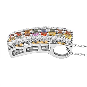 Premium Multi Sapphire and White Zircon 2.00 ctw Color Crest Pendant Necklace in Vermeil YG and Rhodium Over Sterling Silver 20 Inches