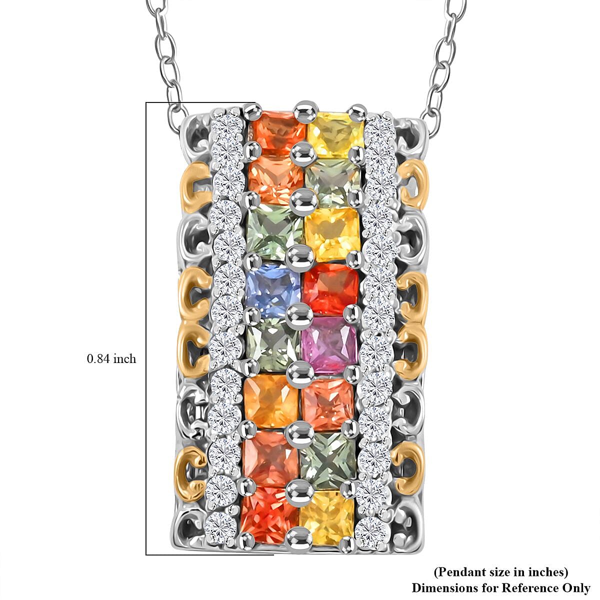 Premium Multi Sapphire and White Zircon 2.00 ctw Color Crest Pendant Necklace in Vermeil YG and Rhodium Over Sterling Silver 20 Inches
