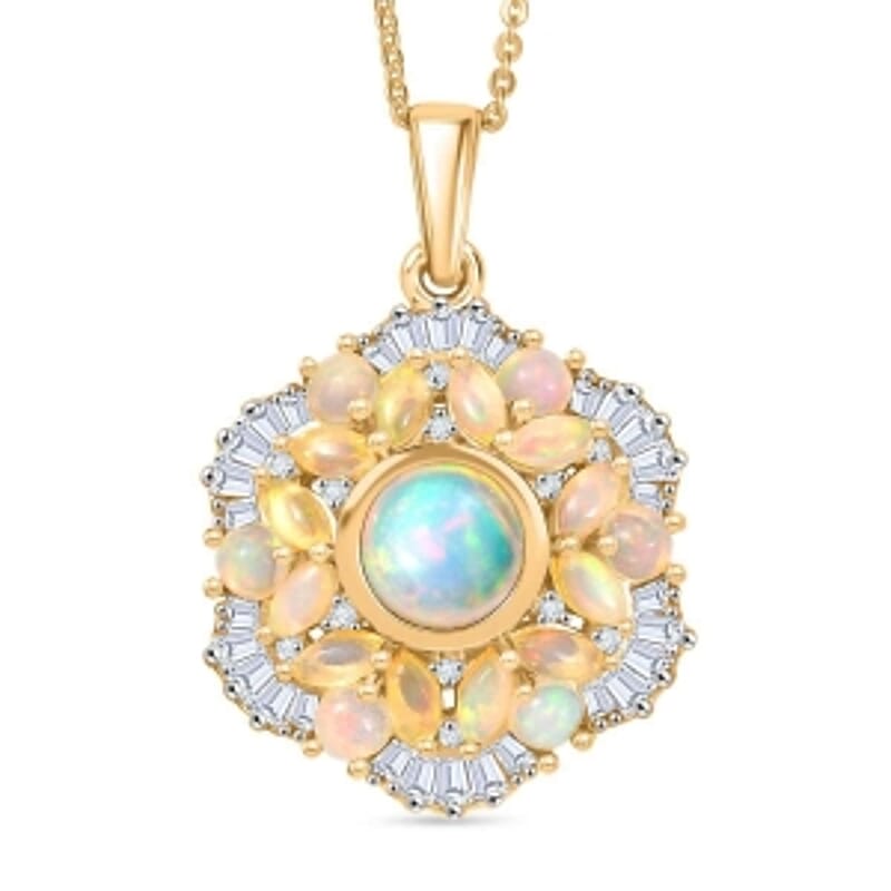 Premium Ethiopian Welo Opal 5.83 ctw Ballerina Bloom Pendant Necklace in 18K Vermeil YG Over Sterling Silver 20 Inches