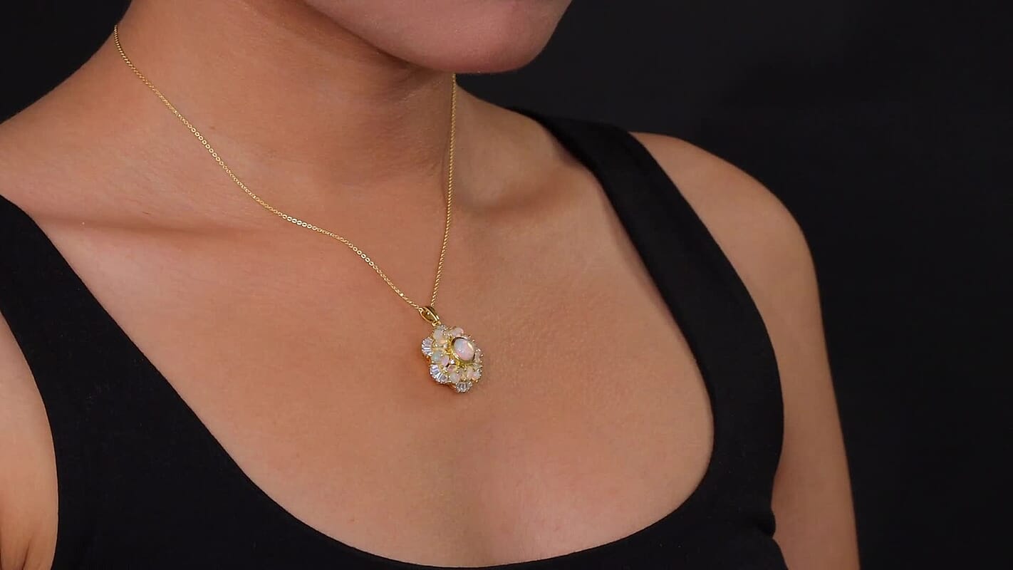 Premium Ethiopian Welo Opal 5.83 ctw Ballerina Bloom Pendant Necklace in 18K Vermeil YG Over Sterling Silver 20 Inches