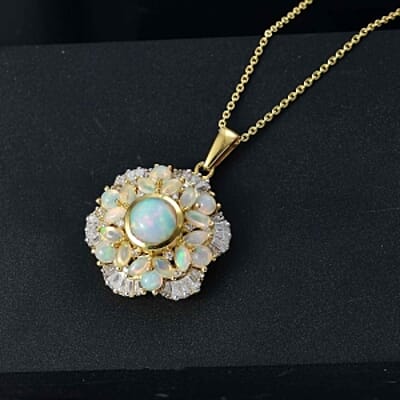 Premium Ethiopian Welo Opal 5.83 ctw Ballerina Bloom Pendant Necklace in 18K Vermeil YG Over Sterling Silver 20 Inches