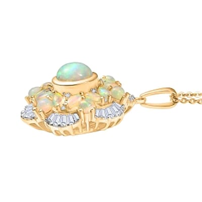 Premium Ethiopian Welo Opal 5.83 ctw Ballerina Bloom Pendant Necklace in 18K Vermeil YG Over Sterling Silver 20 Inches