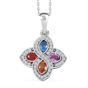 Premium Multi Sapphire and White Zircon 1.60 ctw Whispers of Spring Pendant Necklace in Rhodium Over Sterling Silver 20 Inches