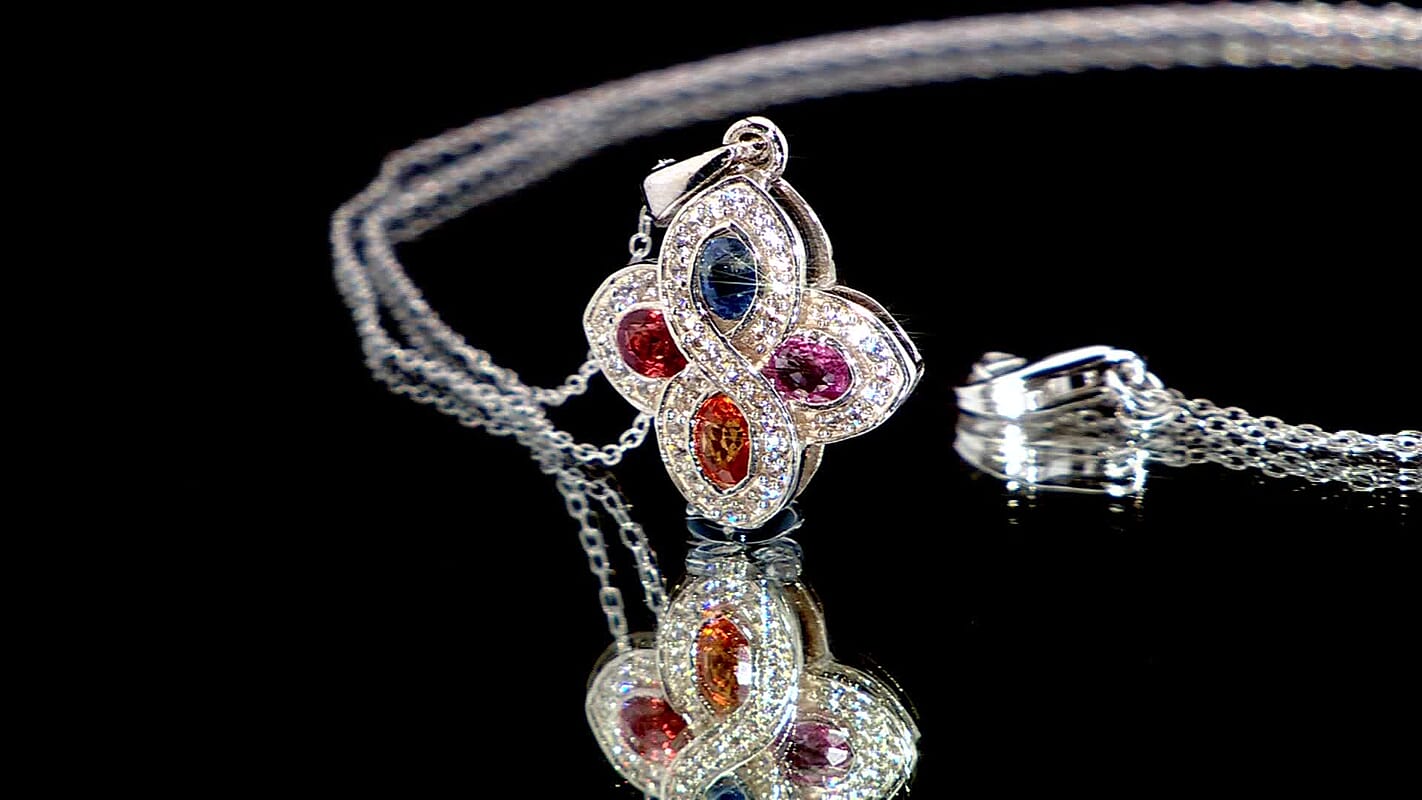 Premium Multi Sapphire and White Zircon 1.60 ctw Whispers of Spring Pendant Necklace in Rhodium Over Sterling Silver 20 Inches