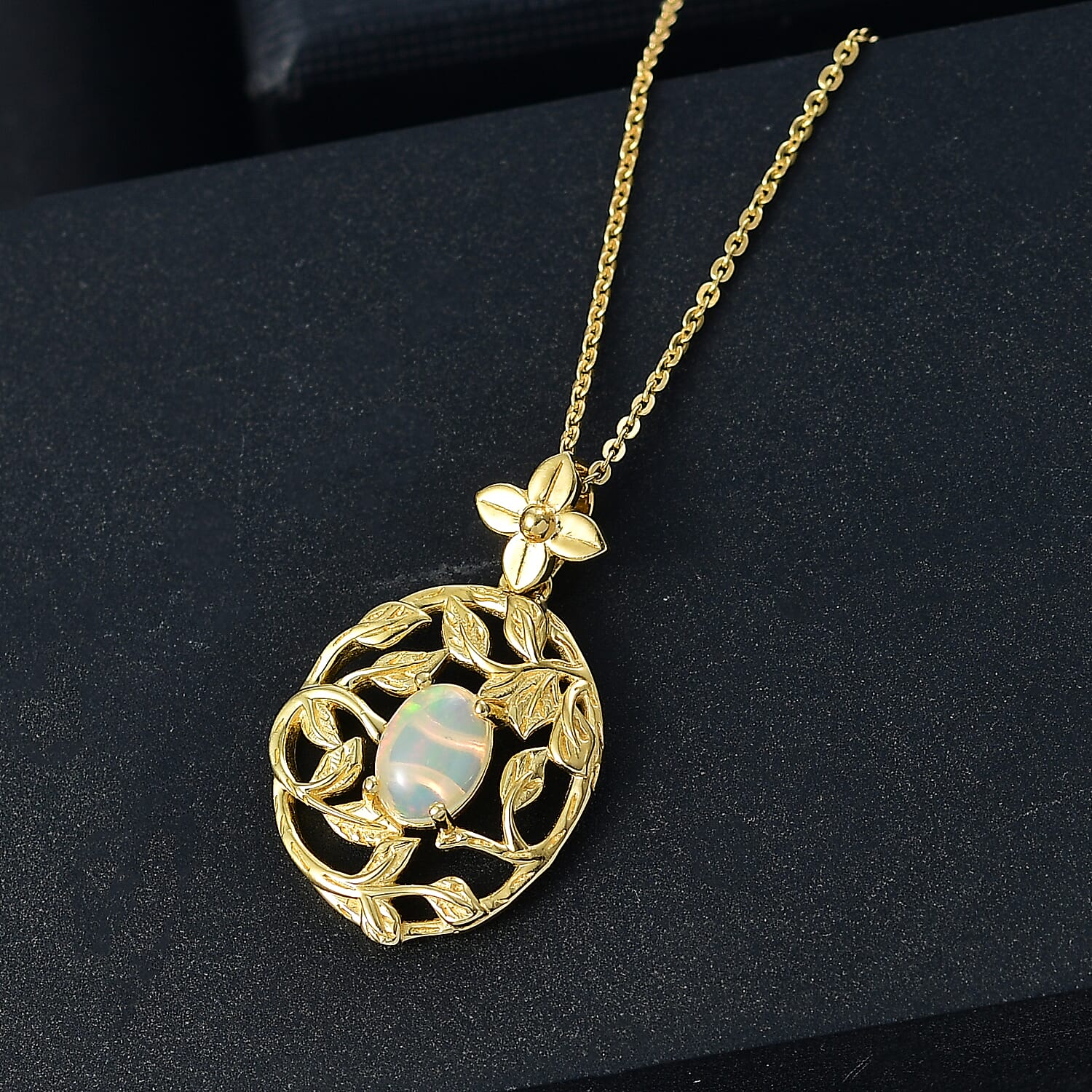 Ethiopian Welo Opal 0.55 ctw Pendant Necklace (20 Inches) in 18K YG Plated Sterling Silver
