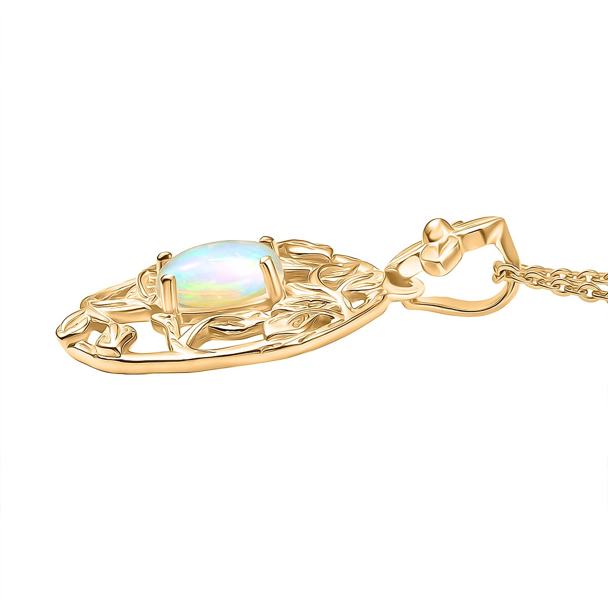 Ethiopian Welo Opal 0.55 ctw Pendant Necklace (20 Inches) in 18K YG Plated Sterling Silver