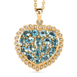 Karis Mojave Blue Apatite and White Zircon 3.60 ctw Pendant in 18K YG Plated with Stainless Steel Necklace (20 Inches)