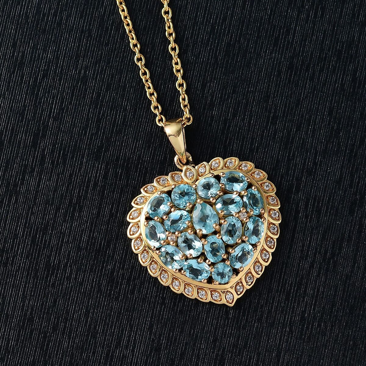 Karis Mojave Blue Apatite and White Zircon 3.60 ctw Pendant in 18K YG Plated with Stainless Steel Necklace (20 Inches) image number 1