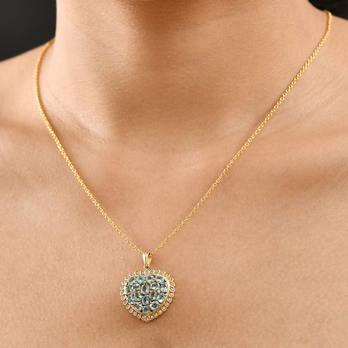 Karis Mojave Blue Apatite and White Zircon 3.60 ctw Pendant in 18K YG Plated with Stainless Steel Necklace (20 Inches) image number 2