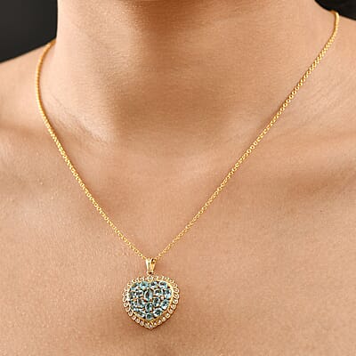 Karis Blue Apatite and White Zircon 3.60 ctw Pendant in 18K YG Plated with Stainless Steel Necklace (20 Inches)