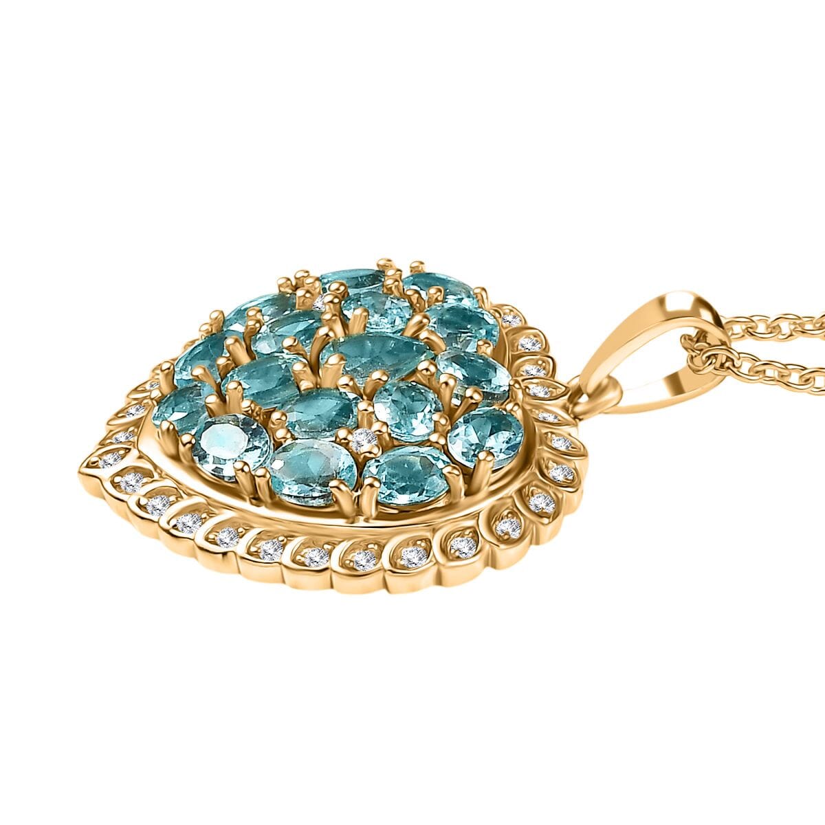 Karis Mojave Blue Apatite and White Zircon 3.60 ctw Pendant in 18K YG Plated with Stainless Steel Necklace (20 Inches) image number 3