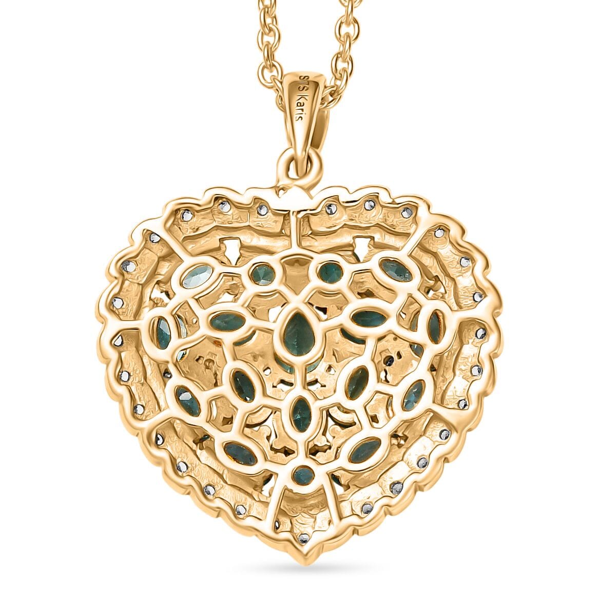 Karis Mojave Blue Apatite and White Zircon 3.60 ctw Pendant in 18K YG Plated with Stainless Steel Necklace (20 Inches) image number 4