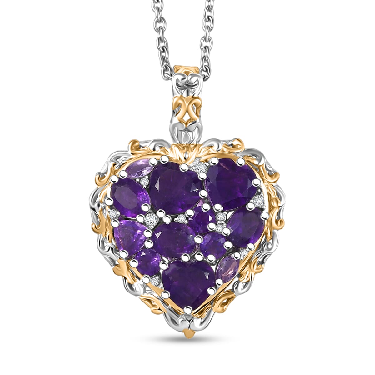 Karis African Amethyst and Multi Gemstone 3.25 ctw Heart of Elegance Pendant in 18K YG Plated and Platinum Bond with Stainless Steel Necklace 20 Inches image number 0