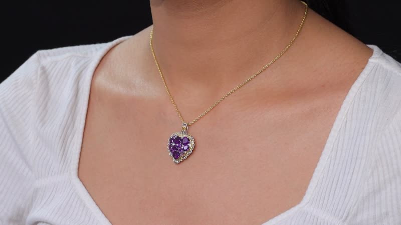 Karis African Amethyst and Multi Gemstone 3.25 ctw Heart of Elegance Pendant in 18K YG Plated and Platinum Bond with Stainless Steel Necklace 20 Inches