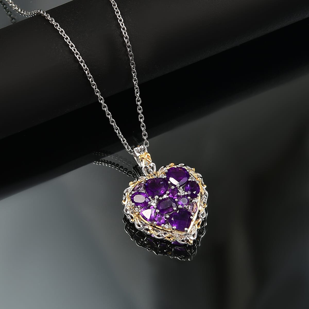 Karis African Amethyst and Multi Gemstone 3.25 ctw Heart of Elegance Pendant in 18K YG Plated and Platinum Bond with Stainless Steel Necklace 20 Inches image number 1