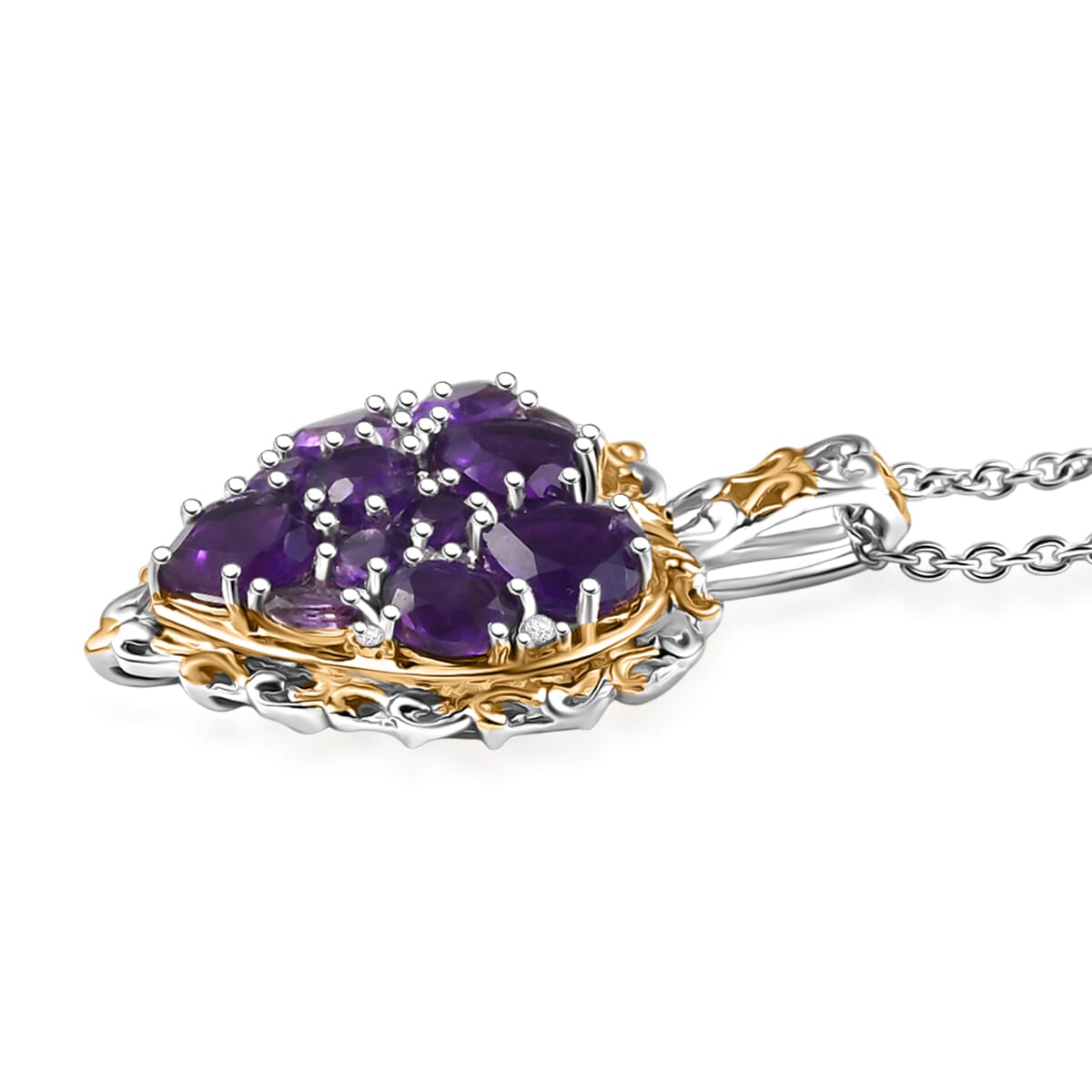 Karis African Amethyst and Multi Gemstone 3.25 ctw Heart of Elegance Pendant in 18K YG Plated and Platinum Bond with Stainless Steel Necklace 20 Inches image number 3