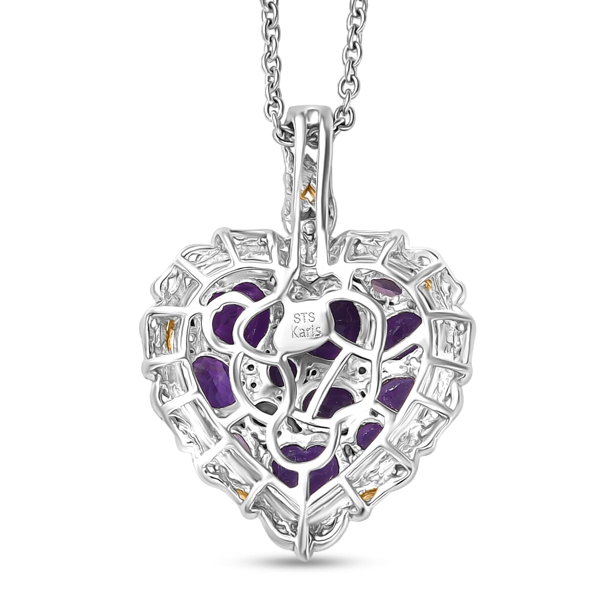 Karis African Amethyst and Multi Gemstone 3.25 ctw Heart of Elegance Pendant in 18K YG Plated and Platinum Bond with Stainless Steel Necklace 20 Inches image number 4