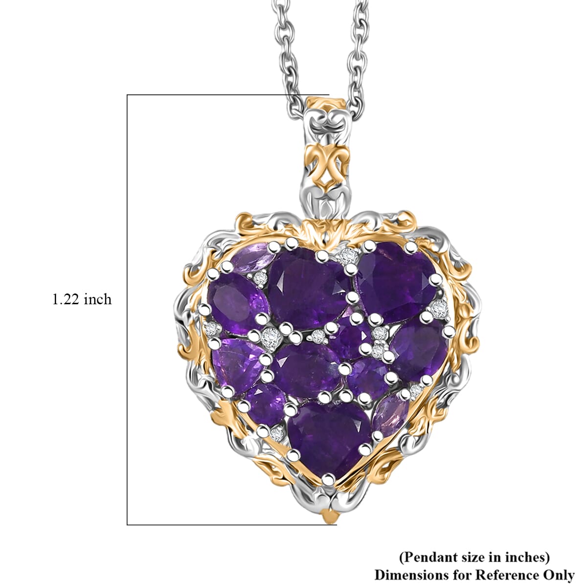 Karis African Amethyst and Multi Gemstone 3.25 ctw Heart of Elegance Pendant in 18K YG Plated and Platinum Bond with Stainless Steel Necklace 20 Inches image number 6