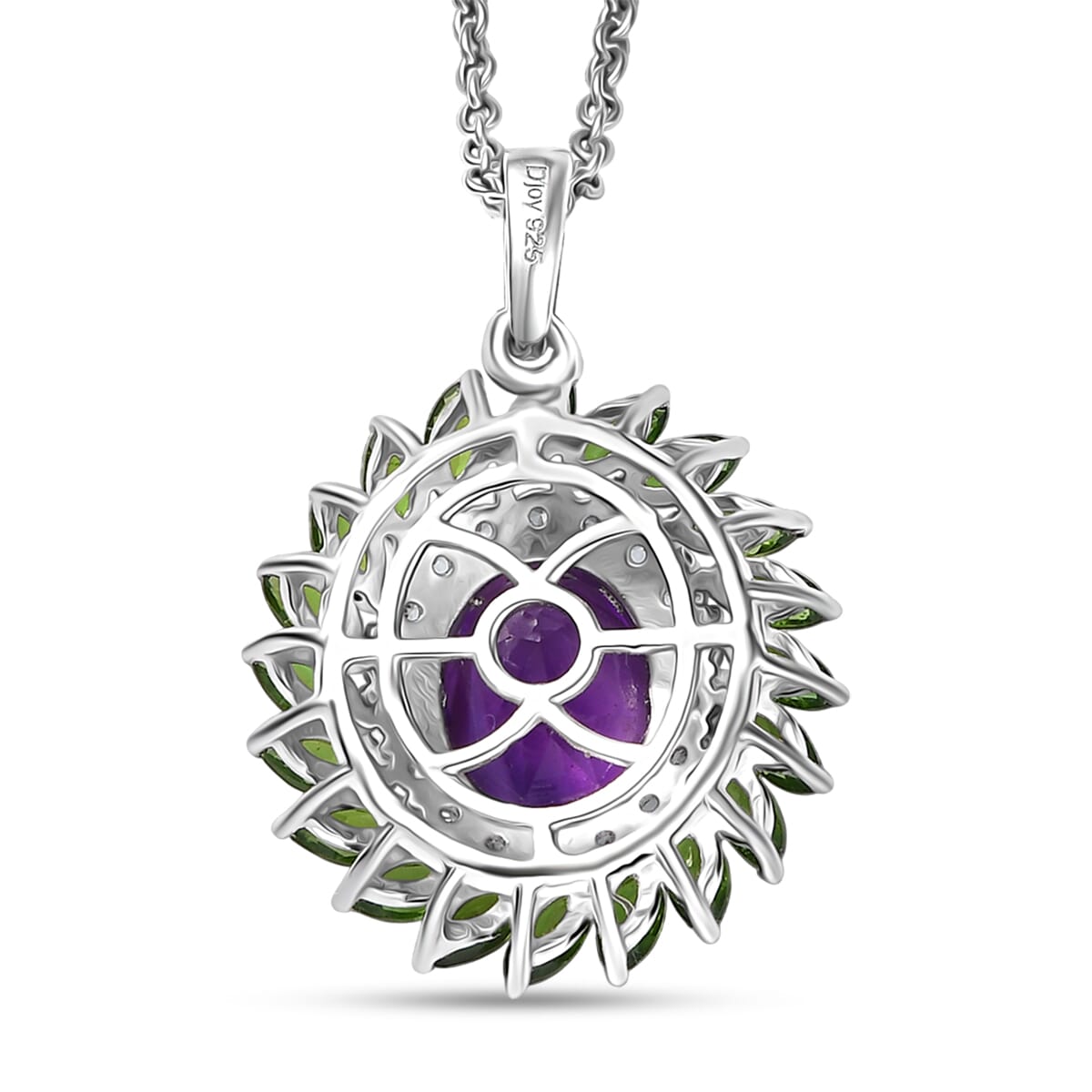 D'Joy African Amethyst and Multi Gemstone 4.80 ctw Floral Pendant in Platinum Over Sterling Silver with Stainless Steel Necklace 20 Inches image number 4