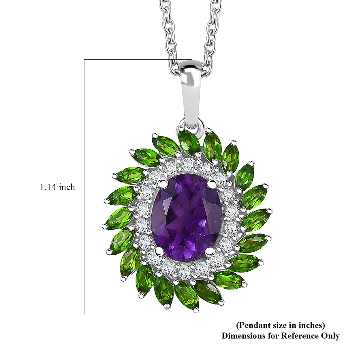 D'Joy African Amethyst and Multi Gemstone 4.80 ctw Floral Pendant in Platinum Over Sterling Silver with Stainless Steel Necklace 20 Inches