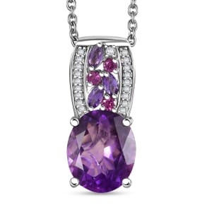 Karis African Amethyst and Multi Gemstone 4.50 ctw Blooming Pendant in Platinum Bond with Stainless Steel Necklace 20 Inches