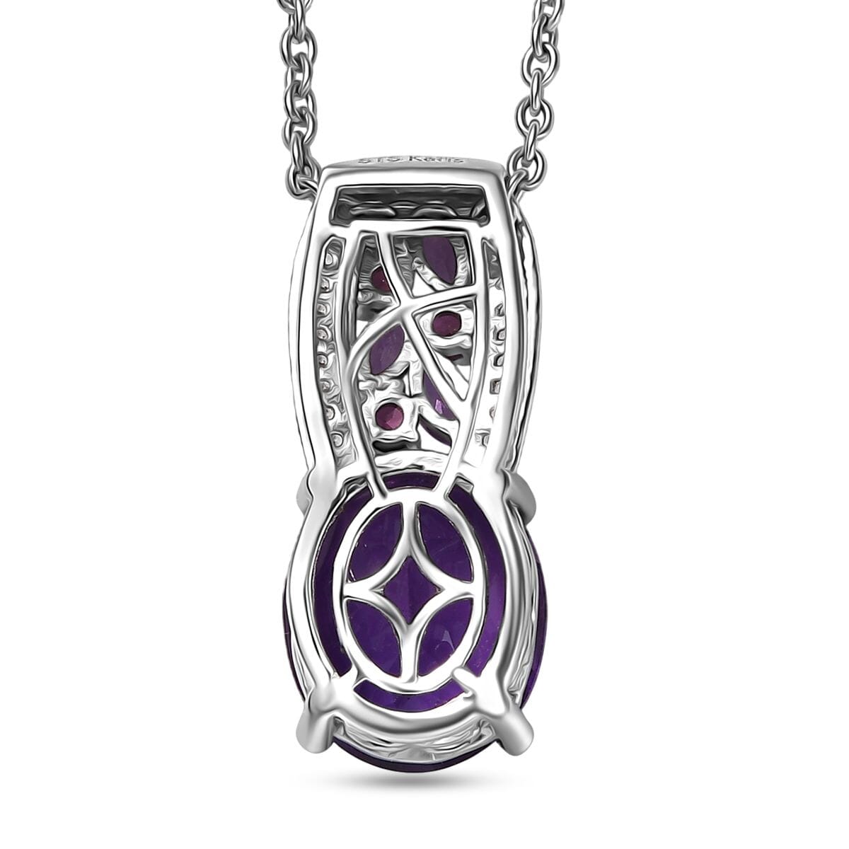 Karis African Amethyst and Multi Gemstone 4.50 ctw Blooming Pendant in Platinum Bond with Stainless Steel Necklace 20 Inches image number 4