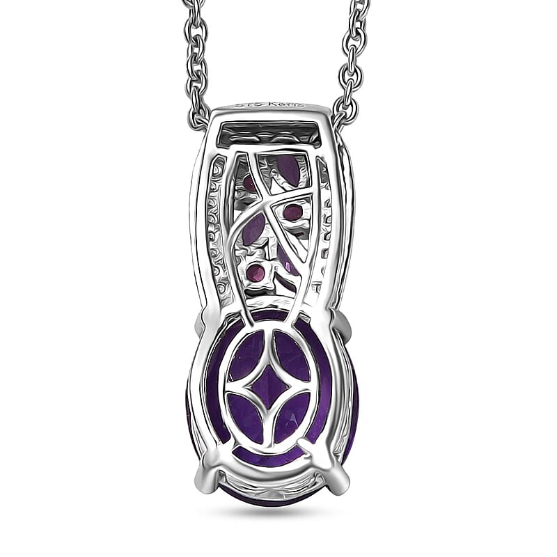 Karis African Amethyst and Multi Gemstone 4.50 ctw Blooming Pendant in Platinum Bond with Stainless Steel Necklace 20 Inches