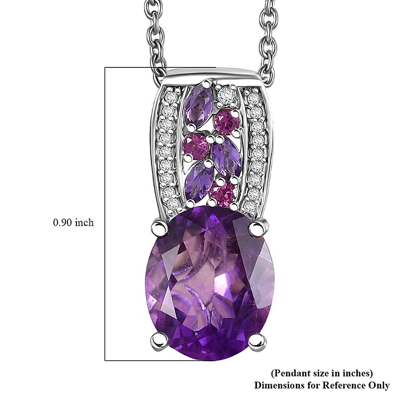 Karis African Amethyst and Multi Gemstone 4.50 ctw Blooming Pendant in Platinum Bond with Stainless Steel Necklace 20 Inches