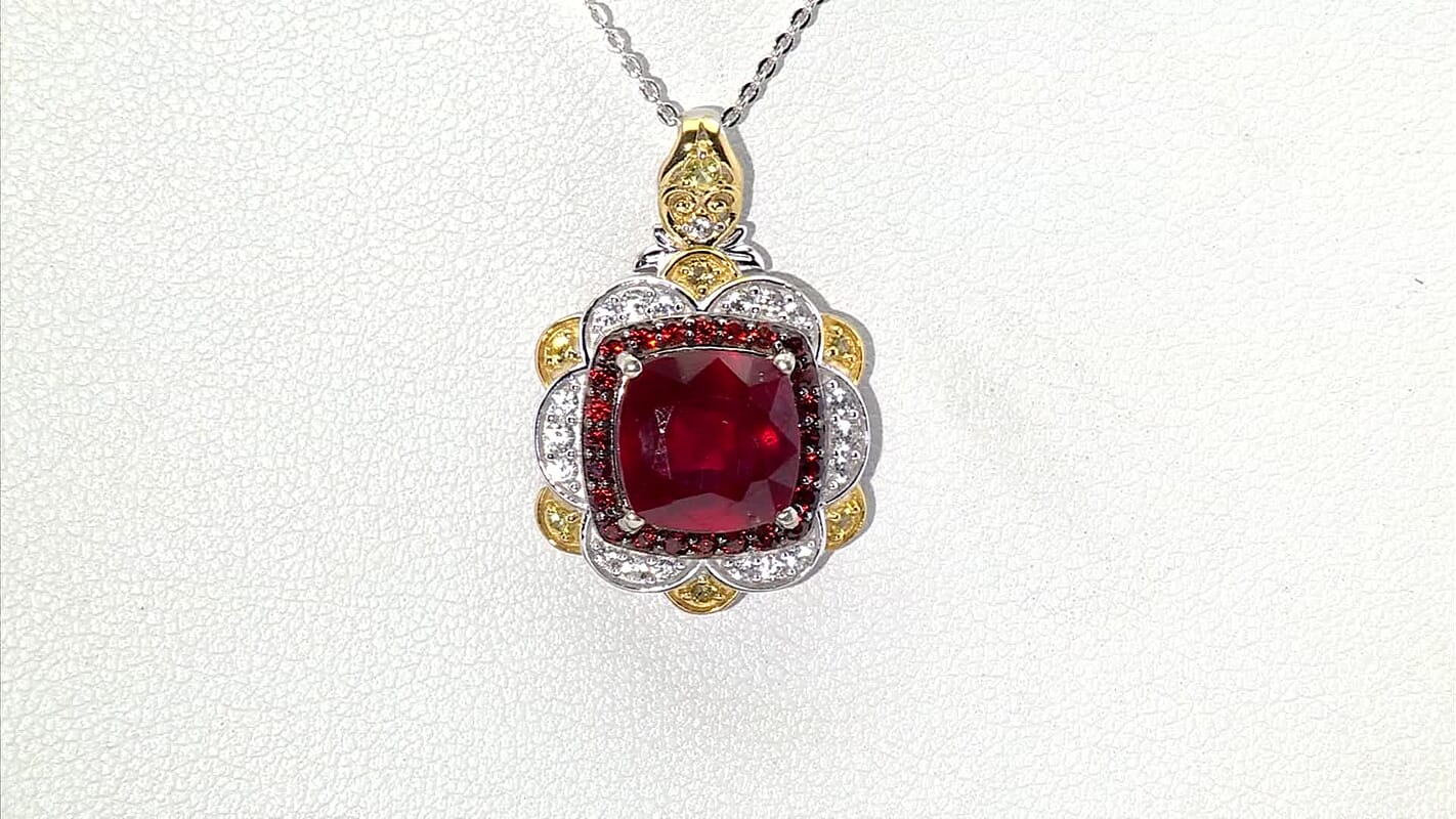 D'Joy Niassa Ruby (FF), Multi Gemstone Pendant Necklace (20 Inches) in 18K Vermeil YG and Rhodium Over Sterling Silver 7.60 ctw